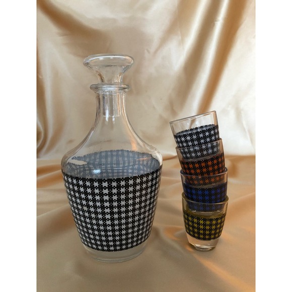 Vintage French Glass‎ Barware Carafe and Shot Glasses - Picture 1 of 2